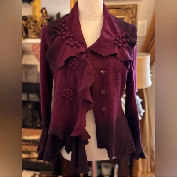 EUC CoVelo Wool Felt Ombre Jacket Plum Purple Berry Magenta. Size Medium. - Picture 4 of 7